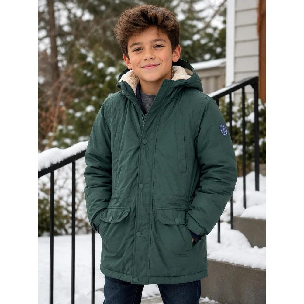 Lands' End Kids Green Sherpa Lined Hooded Insulated Winter Parka Coat L (10-12)